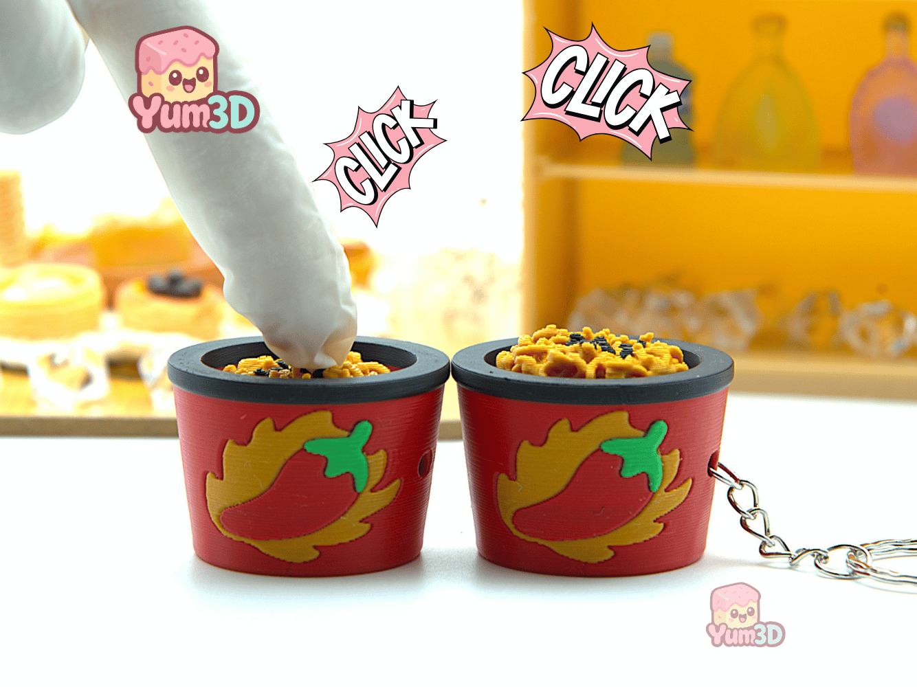 👌 Chaveiro Yum3D Spicy Noodles Cup Fidget Clicker - Chaveiro Fofo